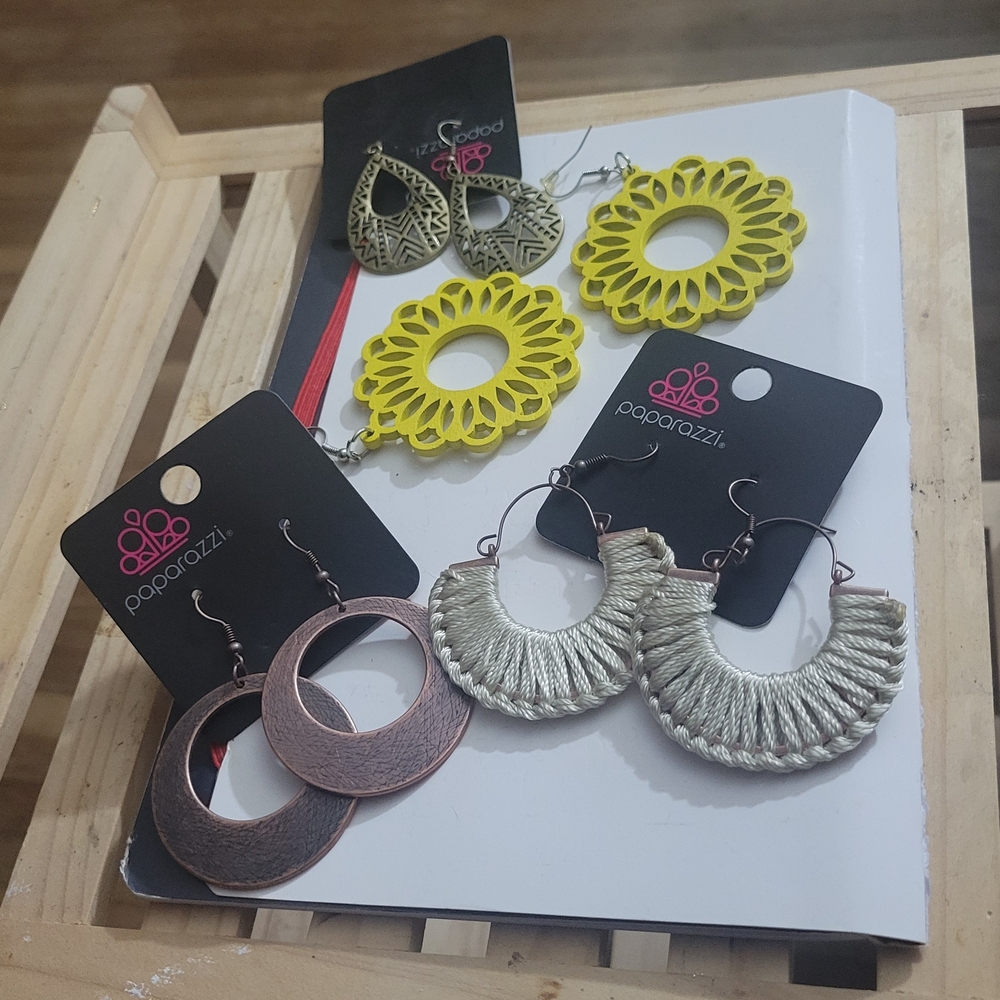 Paparazzi Bold Yellow and Brushed Metal Brown  Earring Collection